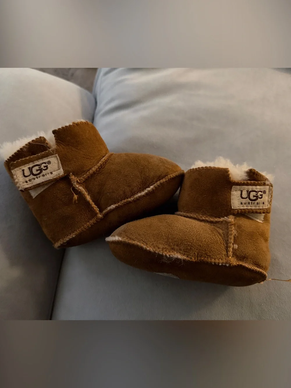 UGG Baby Chestnut Suede Booties with Shearling Lining